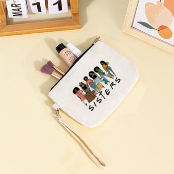 Cross-border New Canvas Printed Hand Carry Coin Purse Portable Mobile Phone Lipstick Key Zipper Storage Bag