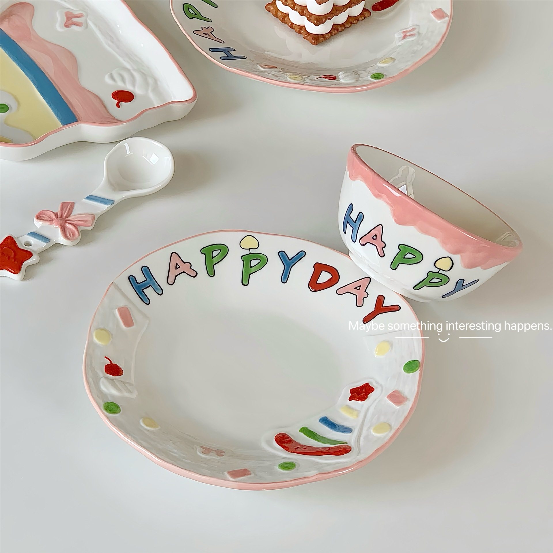 Creative Underglaze Color Household 6 Inch Plate Ins Style Advanced Sense Sweet Plate Cake Plate Cute Ceramic Bone Plate