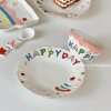 Creative Underglaze Color Household 6 Inch Plate Ins Style Advanced Sense Sweet Plate Cake Plate Cute Ceramic Bone Plate