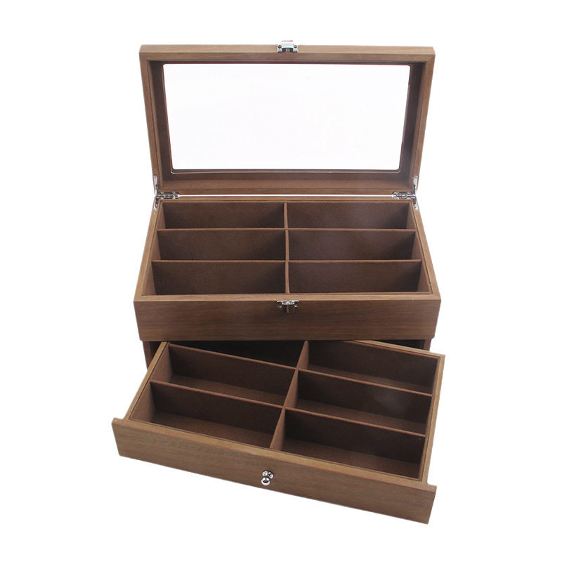 Spot wholesale wooden 8 12 glasses storage display box drawer double watch jewelry storage box