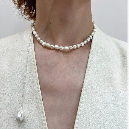 Gilt Pearl Natural Baroque Pullable Pearl Necklace · Pearl Baroque Necklace
