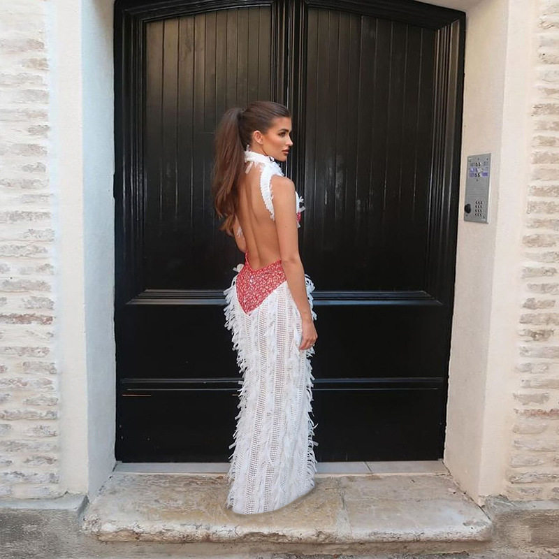 Summer Womens Dress Sleeveless Backless Fringe Sheer Color Block Trendy Style for Parties and Events Wholesale