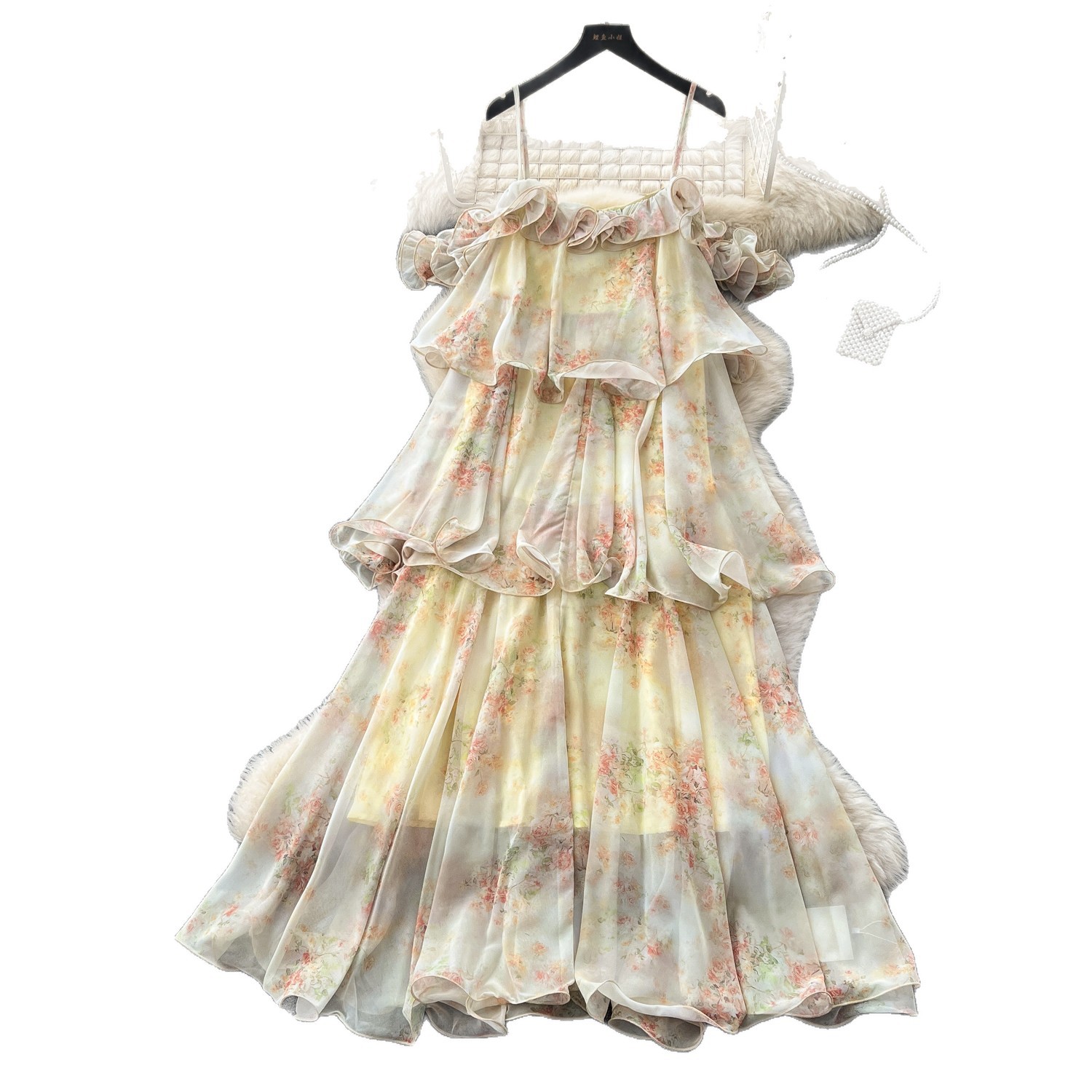 French Vacation Style Floral Maxi Dress for Women Ruffle Hem Elegant Design Summer Fashion Wholesale Available