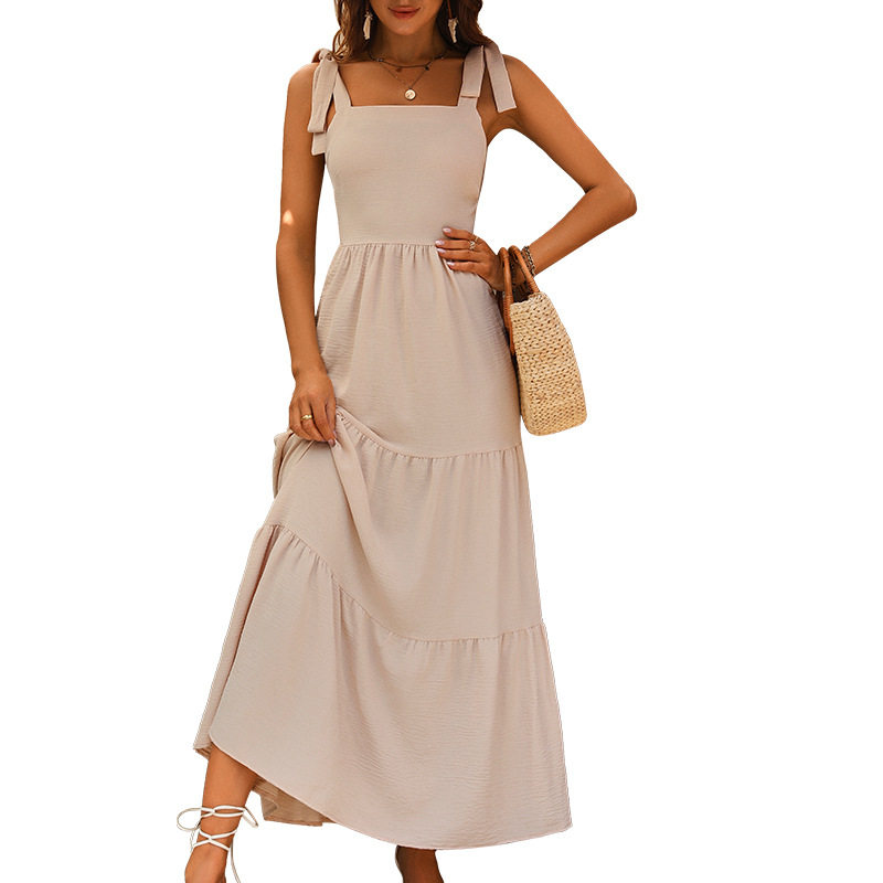 Summer Casual Maxi Dress Solid Color Backless Sleeveless Versatile Style Perfect for Beach or Outdoor Events