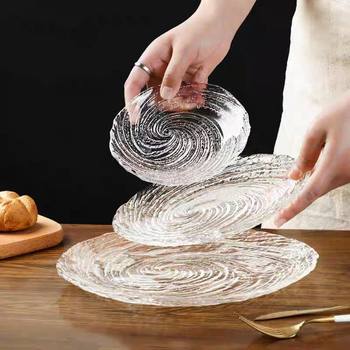 Glass Fruit Plate Exquisite Fruit Plate Living Room Household Bone Plate Bar KTV Snack Plate Transparent Crystal Plate Commercial