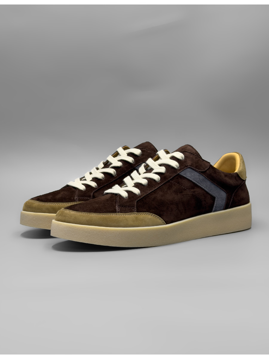 Giày sneaker nam da thật thoáng khí thủ công, form ôm chân dễ phối đồ — Màu nâu cà phê, Màu trắng, Màu ô liu, Màu kaki