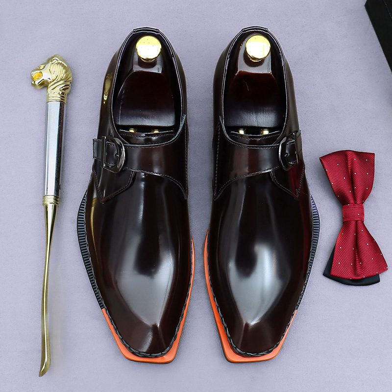 Giày tây nam da bò thật khóa cài monk strap mặt bóng kiểu Anh — Màu đen, Màu nâu