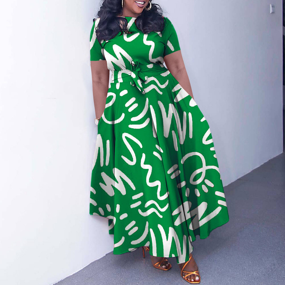 African Print Short Sleeve A Line Dress Stylish Elegant Tie Detail Perfect for Summer Events Wholesale Available
