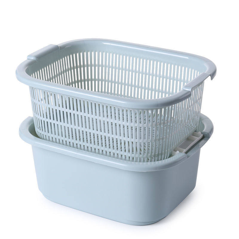 Double-Layer Vegetable Washing Basin, Plastic Draining Basket, Colander, Vegetable Basket, Fruit Washing Basin, Household Kitchen, Nordic Style