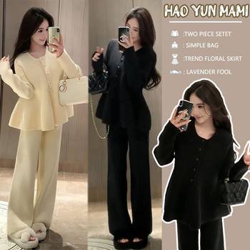 Maternity Suit 2025 New Autumn and Winter New Fashion Small Fragrance Style Fleece-Lined Thickeneded Glutinous Rice Pants Two-Piece Set