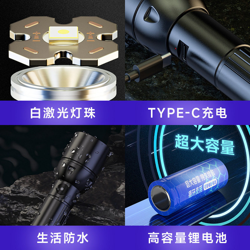 New Outdoor Portable Flashlight with Long Battery Life, Household Charging, Strong Light, Bright Handheld Flashlight, Mini Small Flashlight