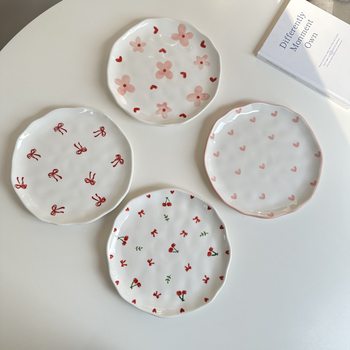 Korean-style ins-style hand-kneaded hand-painted 8-inch irregular ceramic plate cake plate high-value dessert plate dessert plate