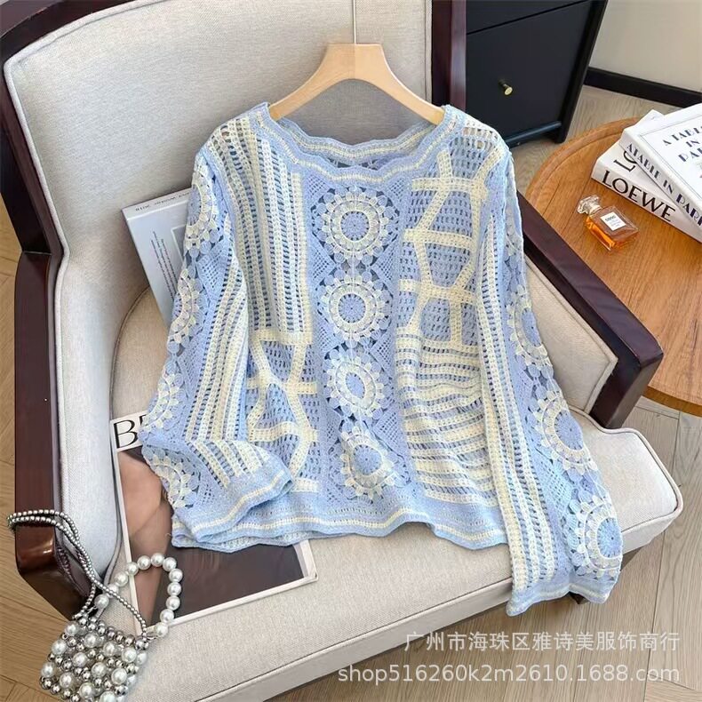 ถักโครเชต์ฝรั่งเศสออกแบบเสื้อกันหนาวสำหรับผู้หญิงฤดูใบไม้ร่ว...