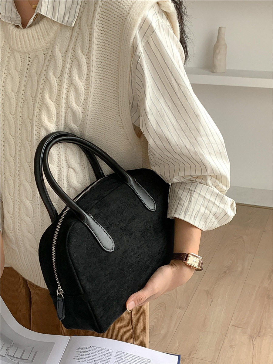 South Korea bag women's bag autumn and winter suede handbag women's large capacity niche retro plush hand carrying Boston bag