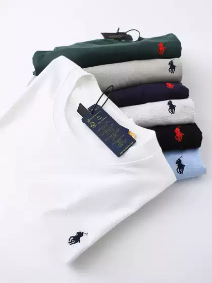Foreign Trade Supply Raff Rl Round Neck Short-Sleeved Men's Summer Paul Polo Casual Cotton T-Shirt Pure Cotton Breathable