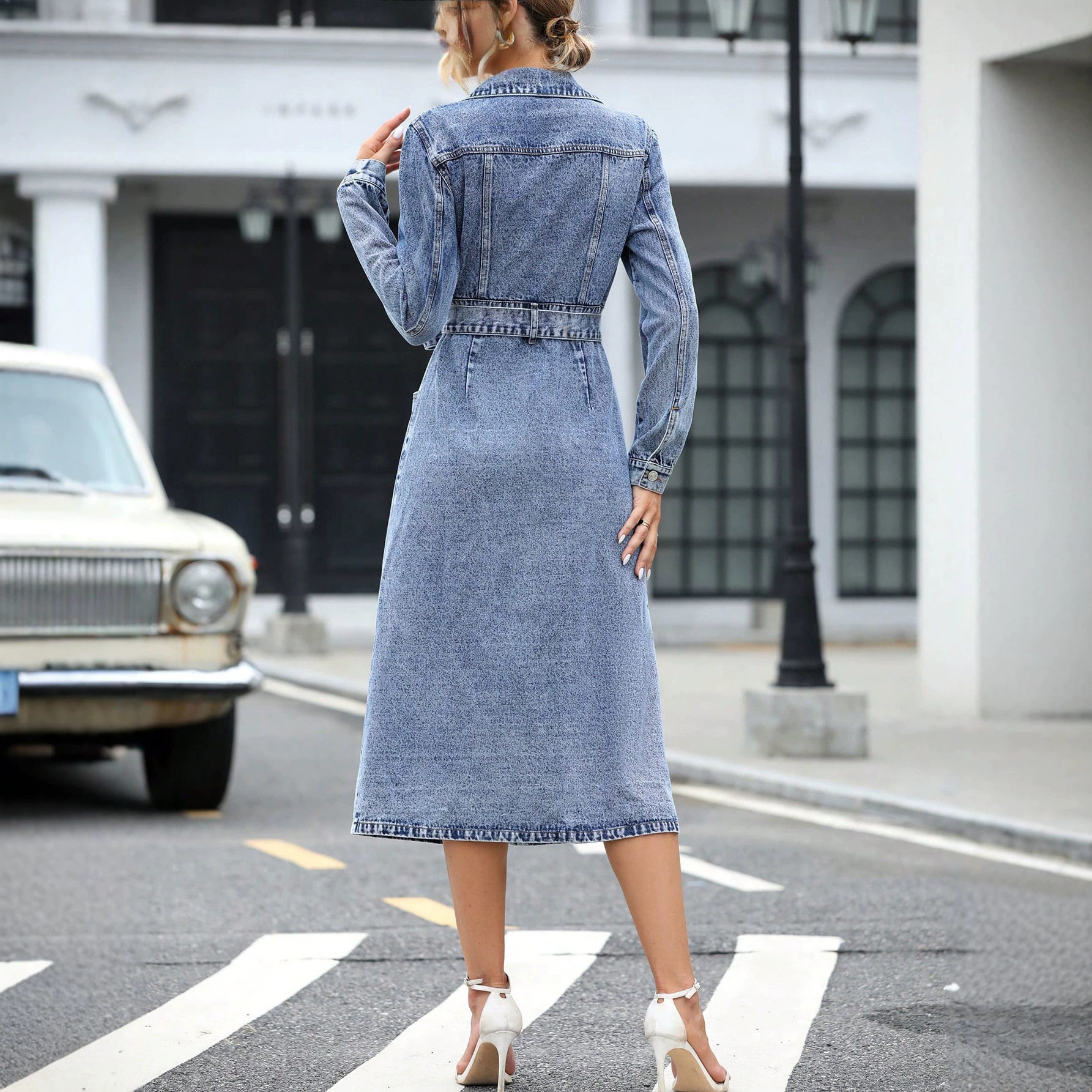 Casual Denim Dress for Women Waist Defining Stylish Comfortable Perfect for Everyday Wear Ready to Ship