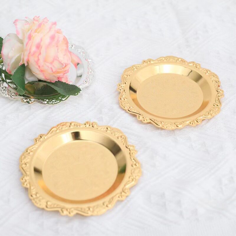 Metal embossed vintage jewelry storage tray golden snack tray fruit tray snack tray cake dessert creative tray