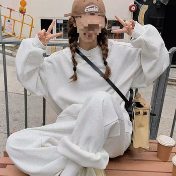 Casual Style Sports Suit Autumn and Winter Fleece Thickened Student Korean Version Loose Slimming Sweatshirt and Sweatpants Two-Piece Set