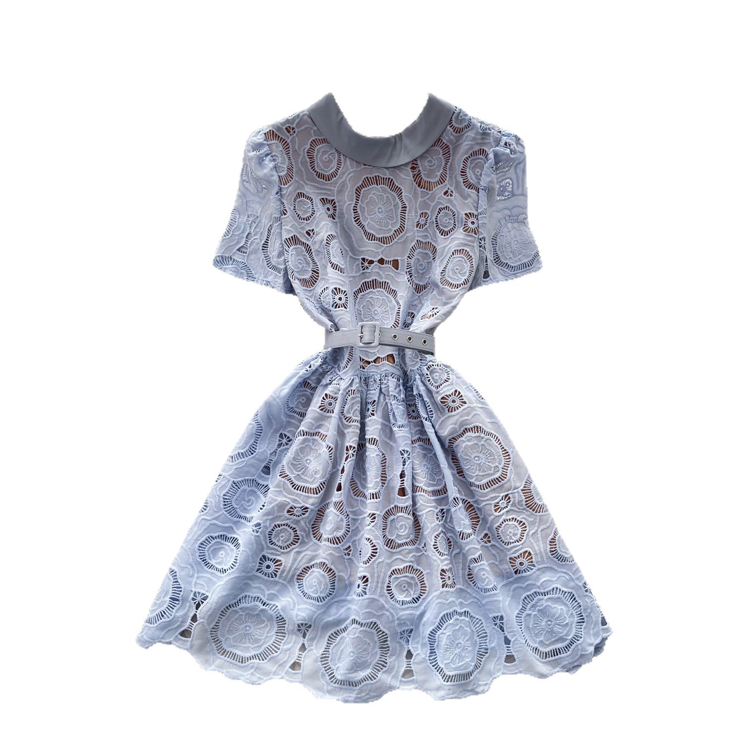 Pink Lace Hollow Out Dress for Women Summer Slim Fit A Line Elegant Style Perfect for Work or Casual Occasions