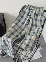 Summer Thin Plaid Casual Pants Japanese Style Men's Loose Wide-Leg Pants Trendy Brand Ins Versatile Drape Straight Long Pants