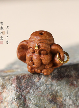 原木国潮个性时尚老山檀DIY雕瑞兽醒狮象神手串项链饰品配件