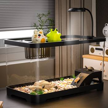 Turtle Tank Household Small House with Cover for Breeding Ecological Landscaping Brazilian Turtle Villa with Escape and Terrace Aquarium