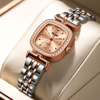 New Fashionable Diamond-Encrusted Dial Oval Steel Strap Quartz Women's Watch Factory Ready for Dropshipping