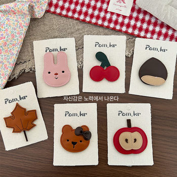 Korean Style Leather Cute Cartoon Cherry Kidsren's Bb Clip Hand-Sewn Girls' Side Bangs Hairpin Girls' Hair Accessories