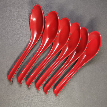 One-dollar-store Spoon Spoon Imitation Porcelain Plastic Red Spoon Household Melamine Rice Spoon Red and Black Curved Hook Spoon Rice Noodle Spoon