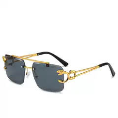 Cool Square New Double Beam Trim Square Rimless Glasses Sunglasses Men's European and American Fashion Leopard Trendy Sunglasses Women