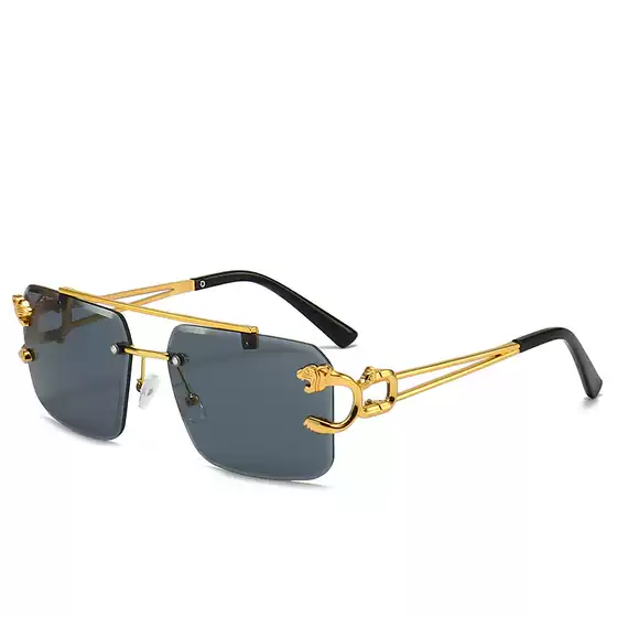 Cool Square New Double Beam Trim Square Rimless Glasses Sunglasses Men's European and American Fashion Leopard Trendy Sunglasses Women