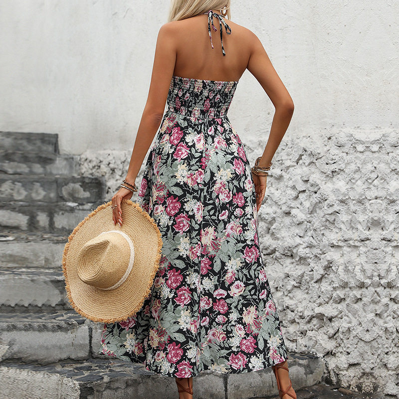 Floral Print Maxi Dress Sleeveless Bohemian Style Beach Vacation Wholesale Available ready to ship