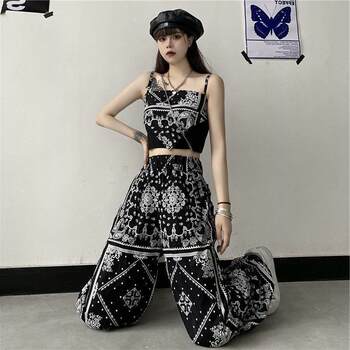 2022 Fashion suit Women's Summer New Ins Loose Leg Casual Pants Short Slim-fit Two-piece Trendy Sling Set