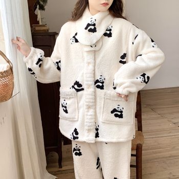 Spot 88055 Yunduo Velvet Confinement Clothes Autumn and Winter Postpartum Breastfeeding Home Clothes Maternity Fleece-Lined Thickeneded Maternity Pajamas