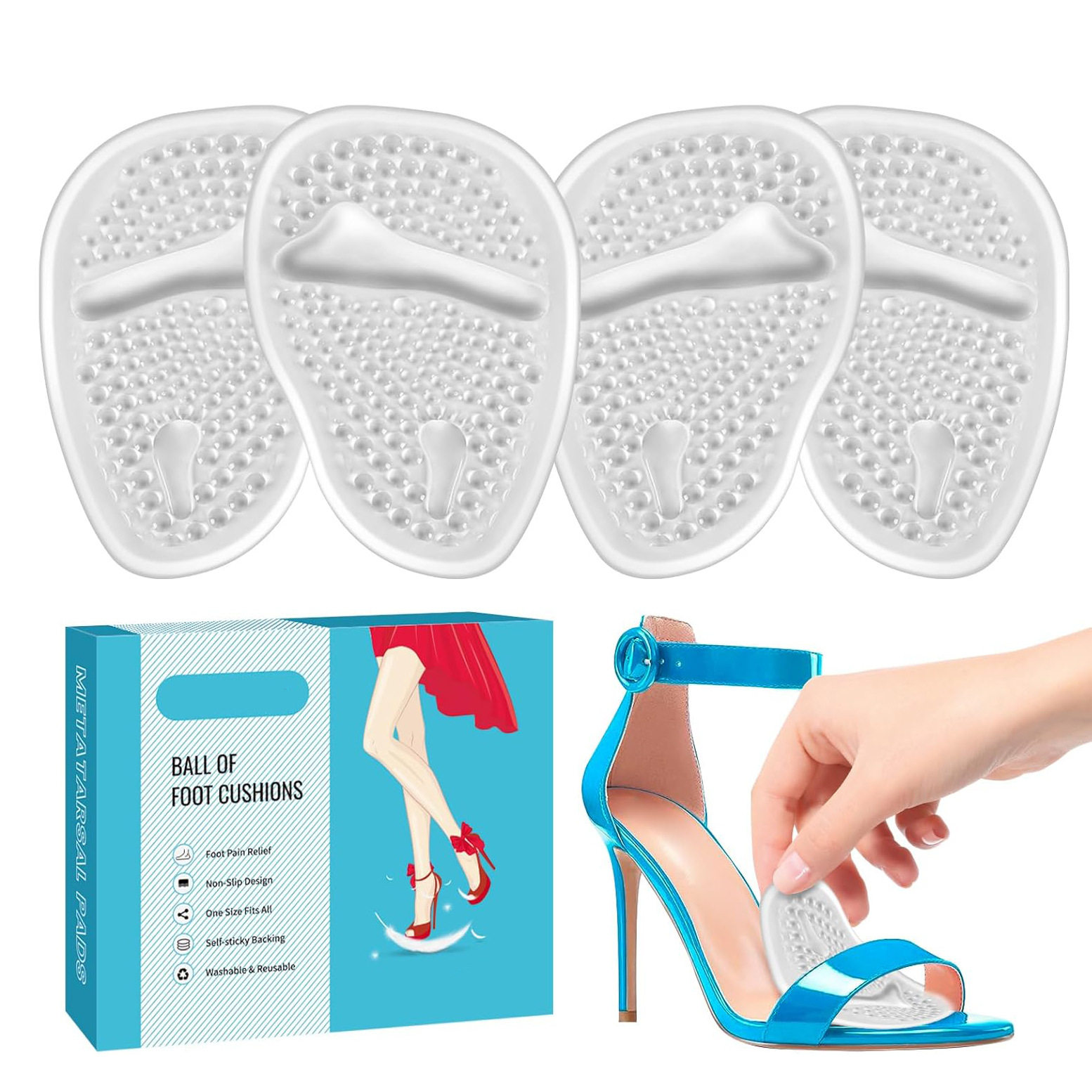 Silicone Front Pad Women's Sandals High Heels Non-Tired Foot Anti-Pain Pad Super Soft Non-Slip Half Size Pad