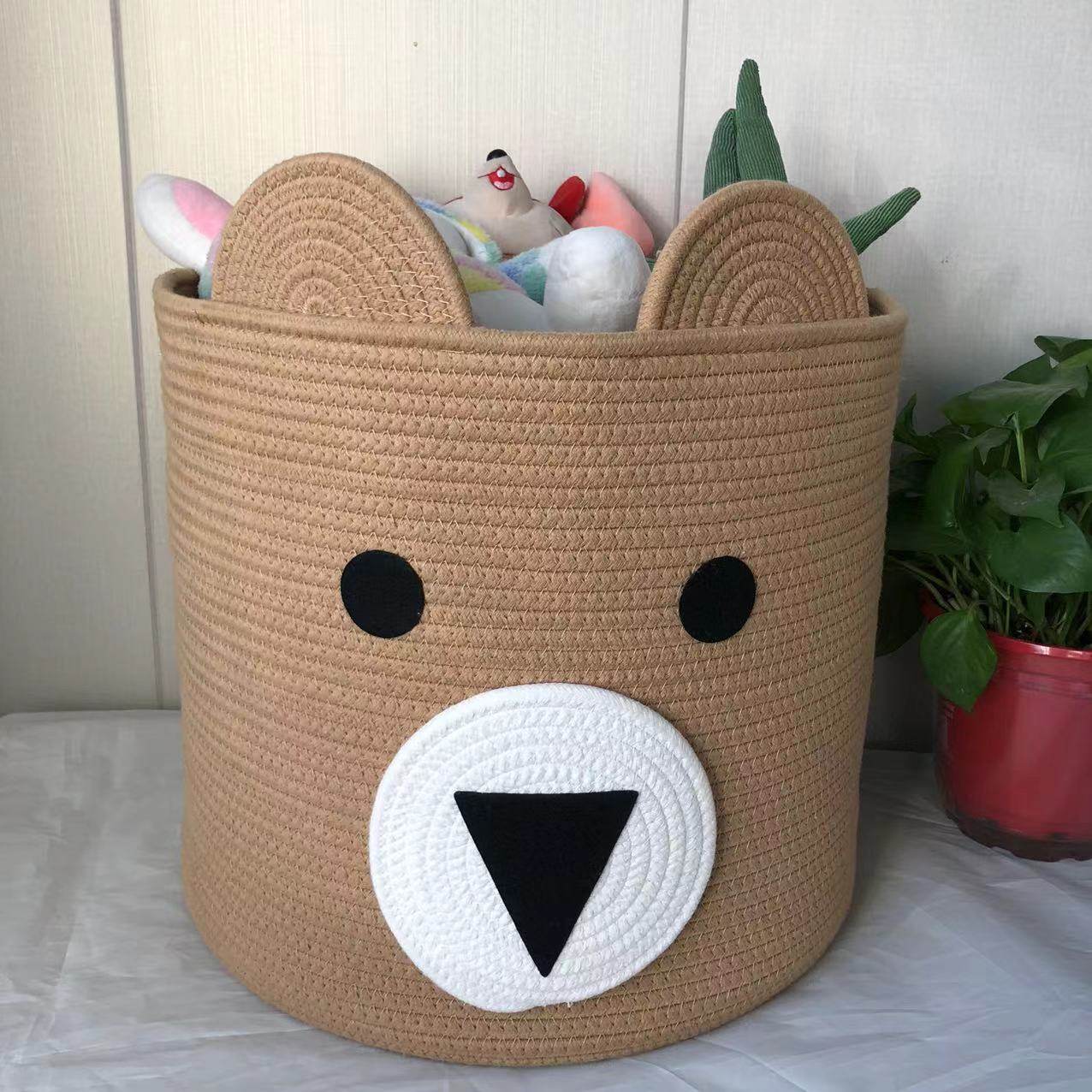 Cotton Storage Basket Rope Basket Toy Sundries Storage Basket Folding Dirty Clothes Basket Finishing Basket Bear Cartoon Laundry Basket
