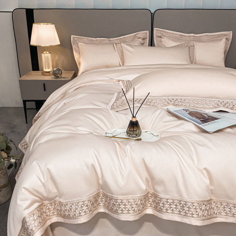 High-grade 200 horse cotton four-piece set 100 pure cotton cotton bed sheet quilt cover fitted sheet Four Seasons bedding