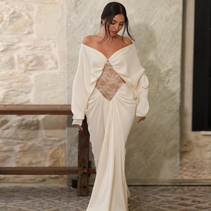 Elegant French Style Long Sleeve Bodycon Dress with Lace Details for Women Autumn Collection Perfect for Parties and