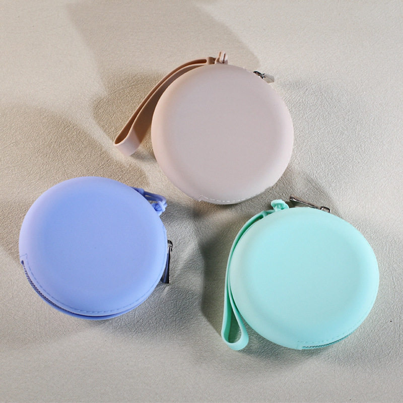 Silicone Round Coin Purse Solid Color Earphone Data Cable Lipstick Storage Bag Portable Zipper Key Bag Wholesale Waterproof