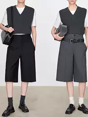 Row Wide-Leg Pants for Women, Spring and Autumn New Style, Fine Wool Slimming Straight Mid-Length Pants, Double Waistband Shorts, Casual Stylish Pants