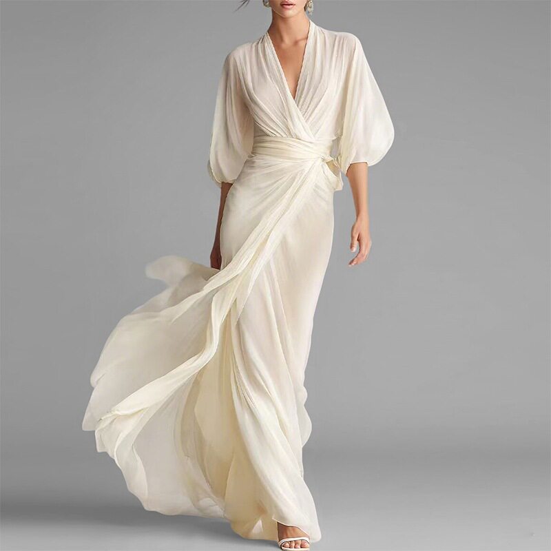 Elegant Womens Spring Dress Solid Color Loose Fit Flared Hem Perfect for Casual or Formal Occasions Wholesale