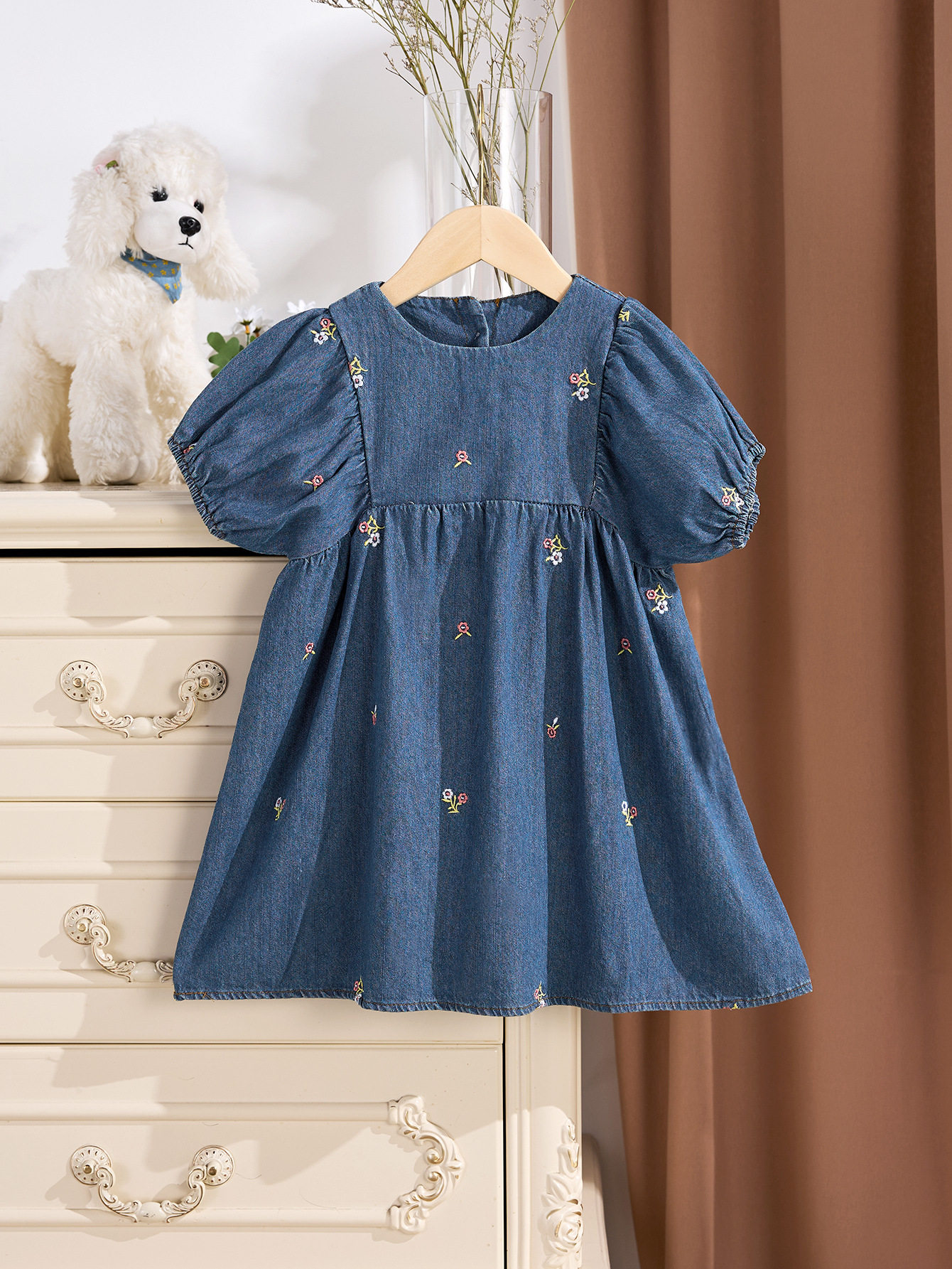 Girls denim dress embroidered fashionable skirt baby girl princess dress children's trendy
