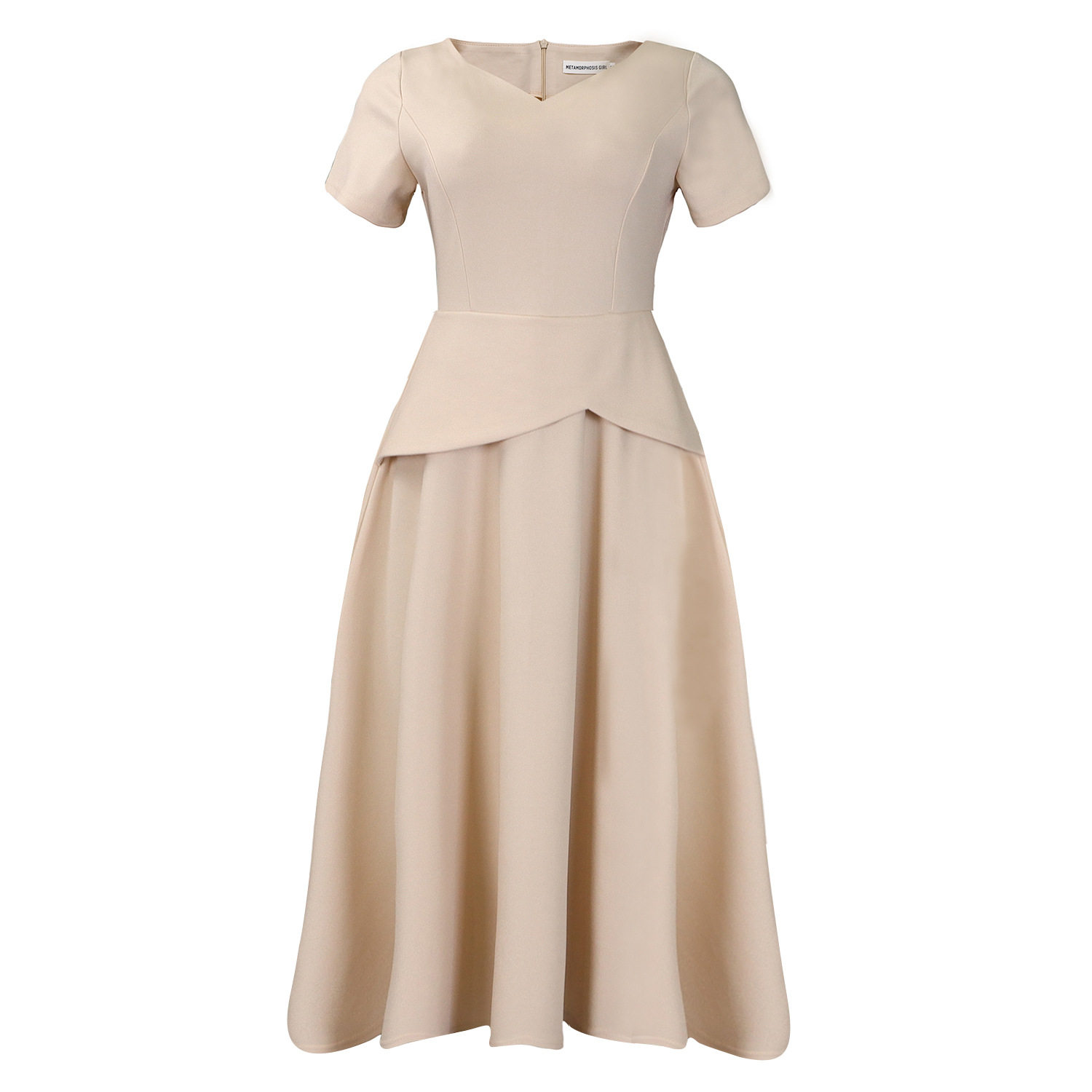 Summer A Line Dress Solid Color V Neck Short Sleeve Flowy Design Casual Wear for Women Wholesale Available