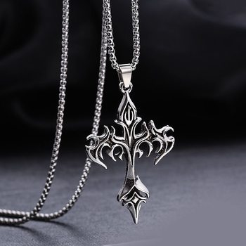 Flame Punk Cross Necklace for Men and Women, Retro Versatile Street Couple Pendant Design Necklace Sweater
