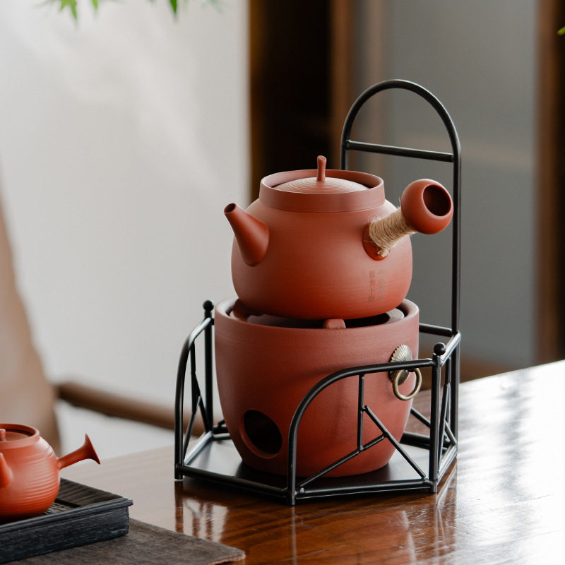 Chaozhou Side-Handle Pot, Large Capacity Red Clay Sand Kettle, Suitable for Electric or Open Flame Use, for Home Tea Brewing and Water Boiling