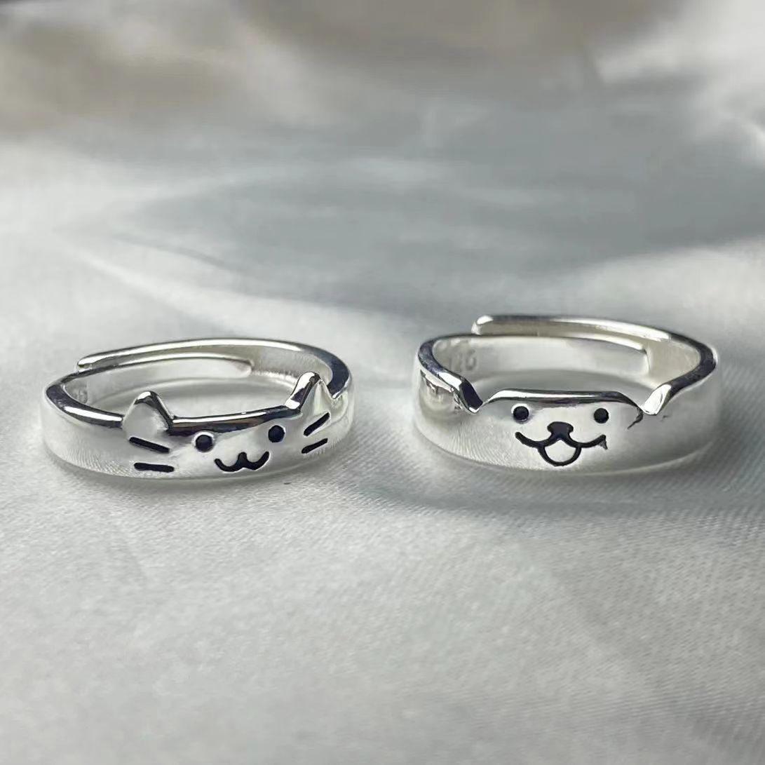 Cat and Dog Diary Rings, Kitten and Puppy Couple Rings, Personalized Niche Design, Adjustable Open-Ended Index Finger Rings