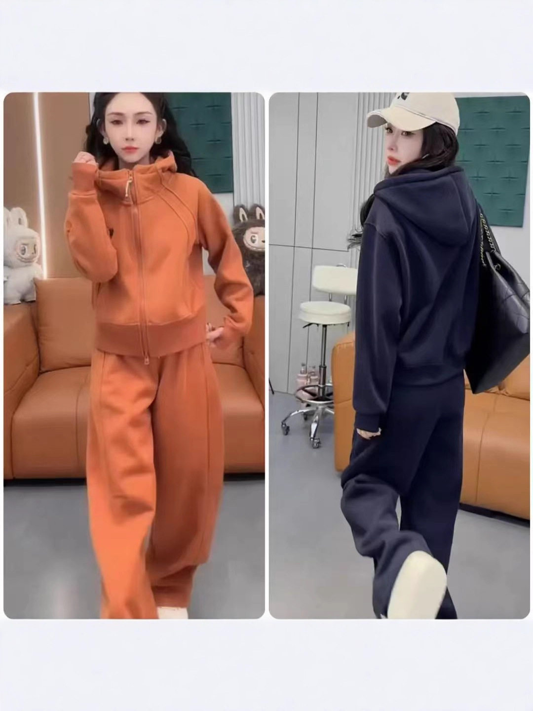 European Popular Style 2025 Winter New Style Lazy Style Fleece-Lined Thickeneding Slimming Look Sports Fashionable Casual Two-Piece Set