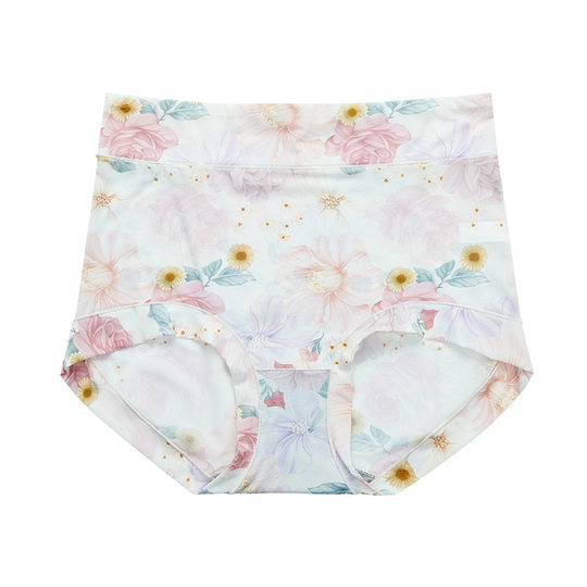 New Nude Seamless Ice Silk Printed High Waist Underwear Women's Flower Antibacterial Graphene Bottom Crotch Women's Large Size Underwear
