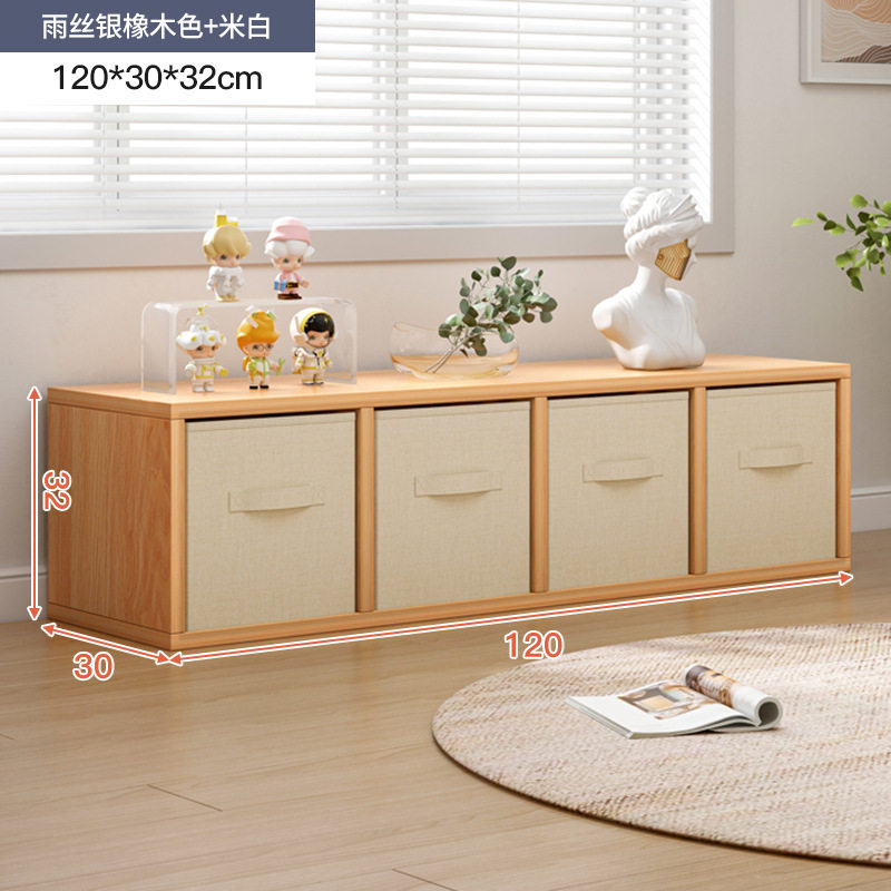 简易书架置物架落地储物格子柜客厅实木色小书本收纳阅读架矮书柜