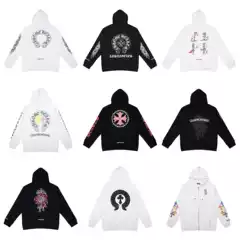 26 cross zipper hoodie Chrome Heart men's and women's fleece zipper cardigan hooded sweatshirt